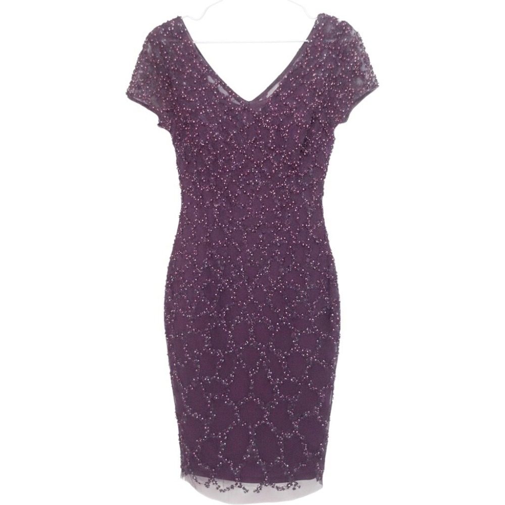 Elegant Beaded Midnight Plumb Cocktail Dress Party Formal Occasion Sz‎ 2/#9228